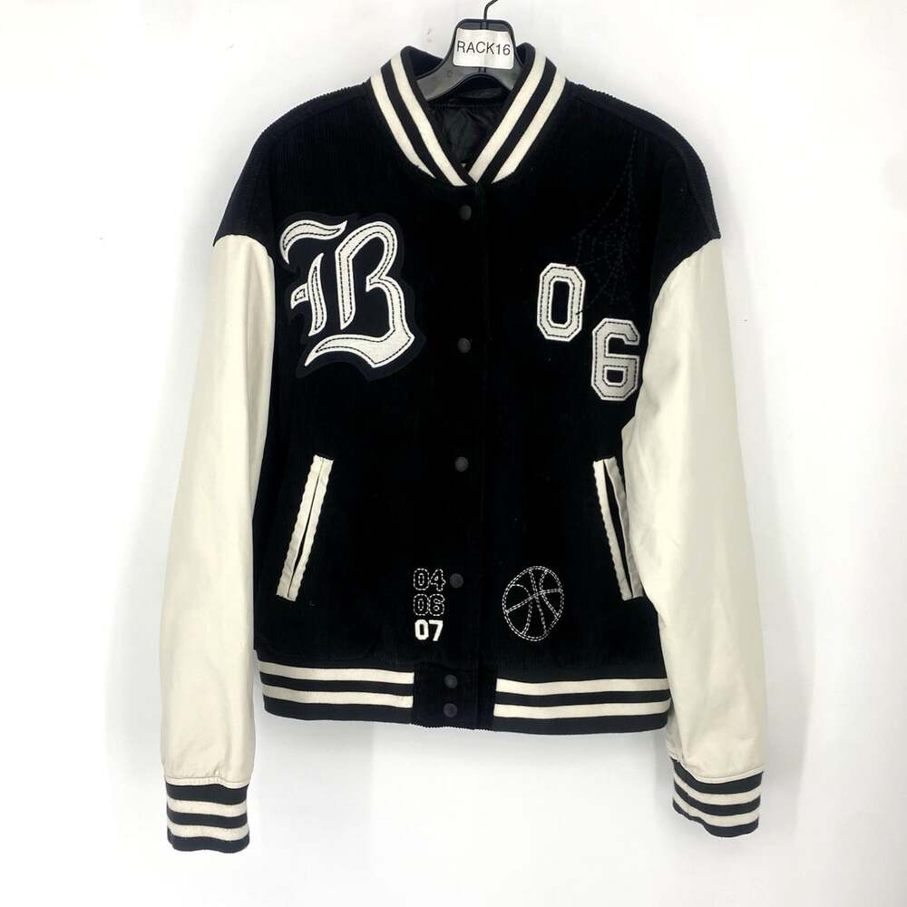 BDG Spider Web Embroidered Torrence Varsity Letterman Jacket Black White LG Goth